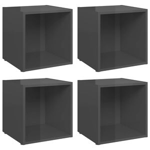 vidaXL Meubles TV 4 pcs gris brillant 37x35x37 cm bois d&rsquo;ing&eacute;nierie