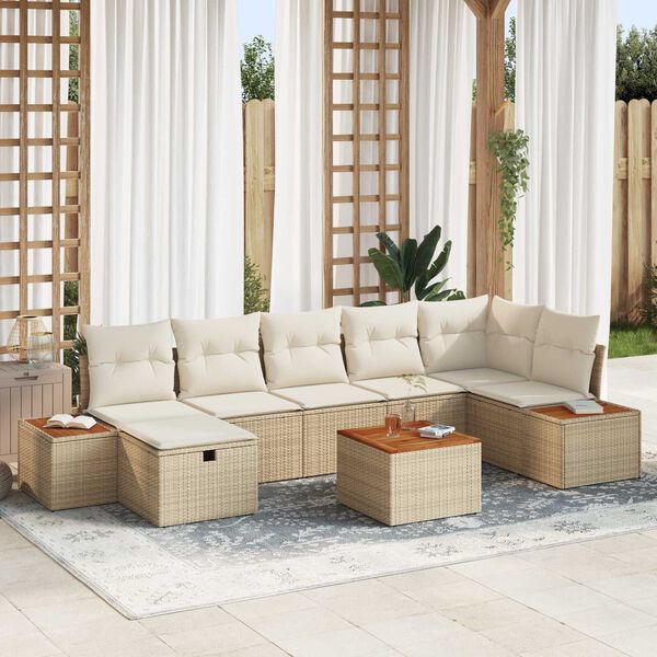 vidaXL Ensemble de canap&eacute; de jardin 8 pcs Beige Poly rotin