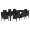 vidaXL Ensemble &agrave; manger de jardin et coussins 9 pcs noir rotin verre