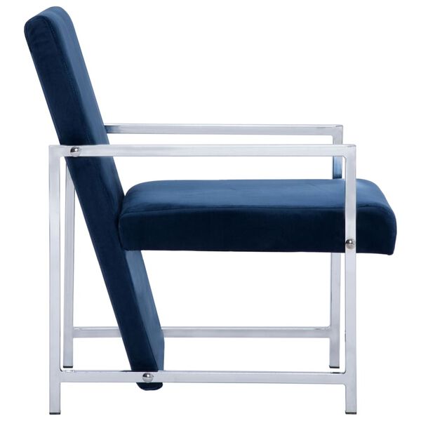 vidaXL Fauteuil avec pieds chromés Bleu Velours