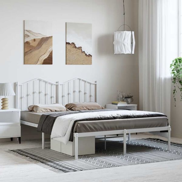 vidaXL Cadre de lit métal sans matelas et tête de lit blanc 150x200 cm