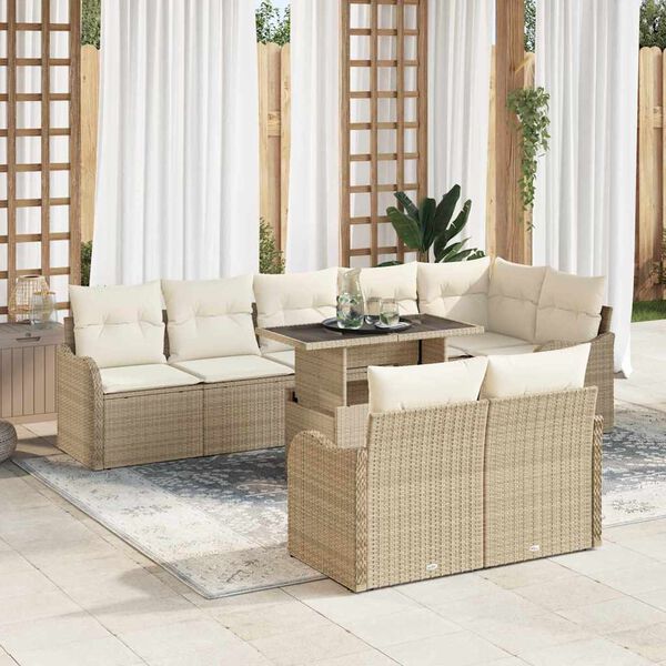 vidaXL Ensemble de canapé de jardin 9 pcs Beige Poly rotin