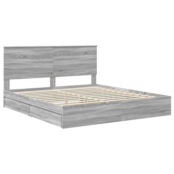 vidaXL Lit de Rangement Gris Sonoma 180 x 200 cm Bois d'ing&eacute;nierie