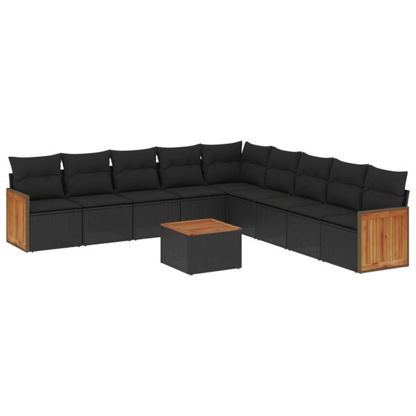 vidaXL Salon de jardin 10 pcs avec coussins noir r&eacute;sine tress&eacute;e