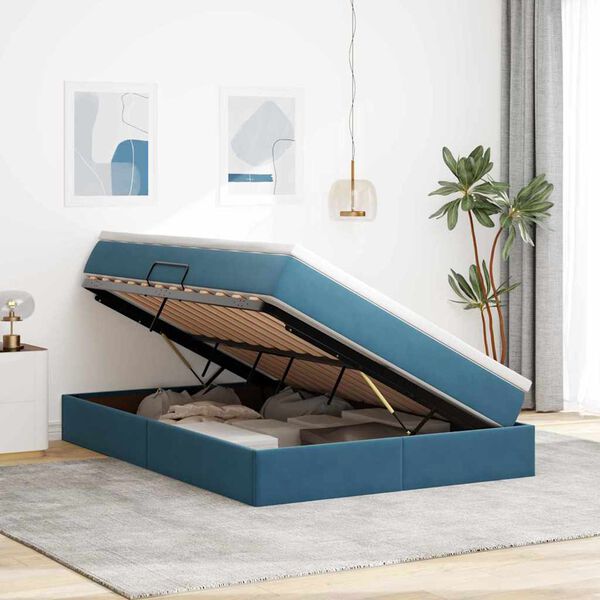 vidaXL Lit avec rangement et matelas Bleu foncé 140 x 190 cm Velours