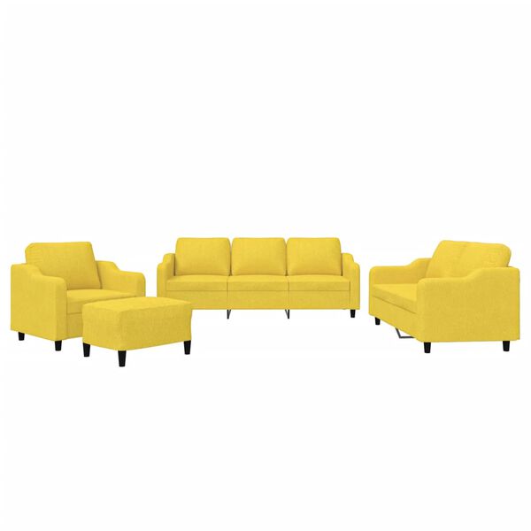 vidaXL Ensemble de canapés 4 pcs avec coussins Jaune clair Tissu