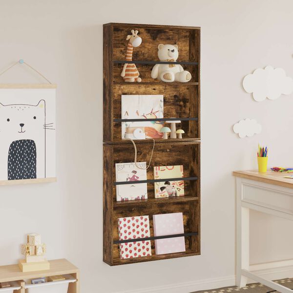 vidaXL &Eacute;tag&egrave;re &agrave; magazines 2 pcs Ch&ecirc;ne fum&eacute; 60 x 12 x 70 cm