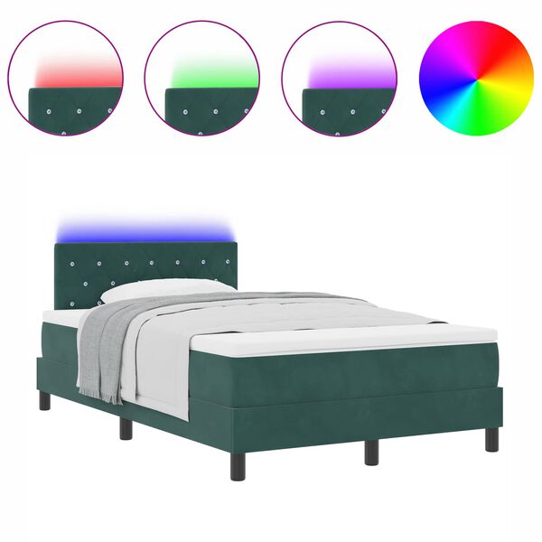 vidaXL Lit &agrave; ressort LED avec matelas Vert fonc&eacute; 120 x 200 cm Velours