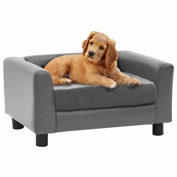 vidaXL Canap&eacute; pour chien Gris 60x43x30 cm Peluche et similicuir