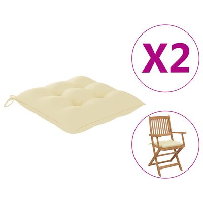 vidaXL Coussins de chaise 2 pcs Blanc crème 40x40x7 cm Tissu