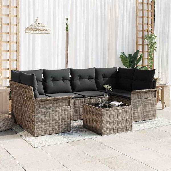 vidaXL Ensemble de canapé de jardin 7 pcs Gris Poly rotin