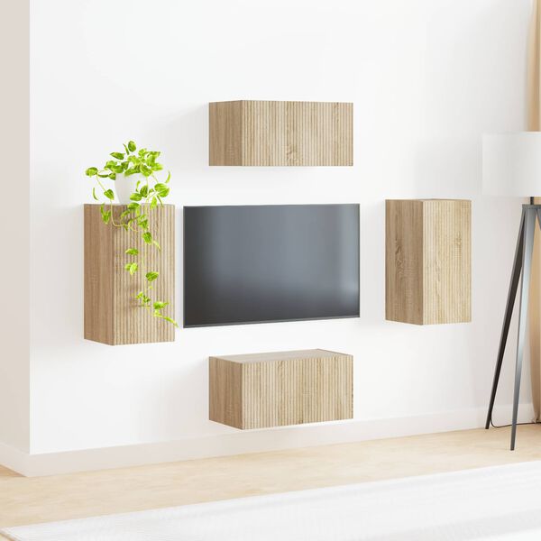 vidaXL Ensemble meuble TV 4 pcs Ch&ecirc;ne Sonoma Bois d'ing&eacute;nierie