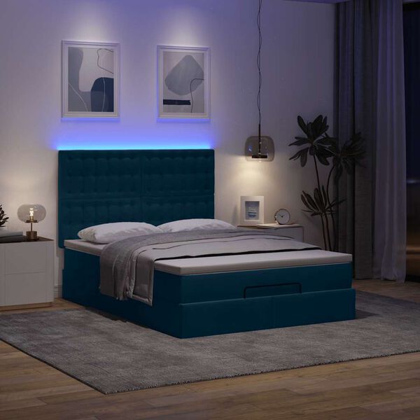 vidaXL Cadre de lit ottoman avec matelas bleu fonc&eacute; 140x200 cm velours