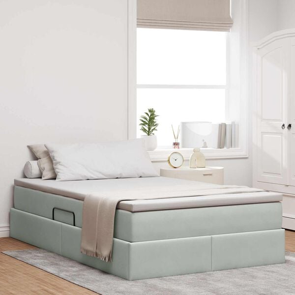 vidaXL Lit avec rangement et matelas Gris clair 120 x 190 cm Velours