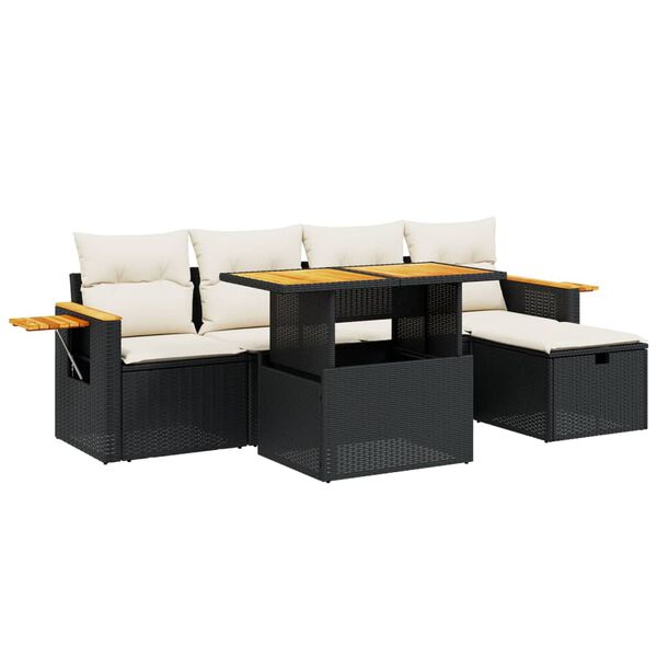 vidaXL Salon de jardin 6 pcs avec coussins noir r&eacute;sine tress&eacute;e