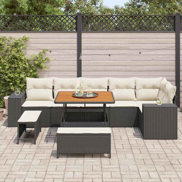vidaXL Ensemble de canap&eacute; de jardin 9 pcs Noir et Cr&egrave;me polyrotin