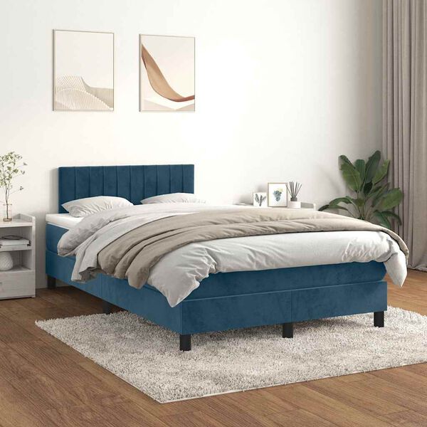 vidaXL Sommier &agrave; lattes de lit et matelas bleu fonc&eacute; 120x190cm velours