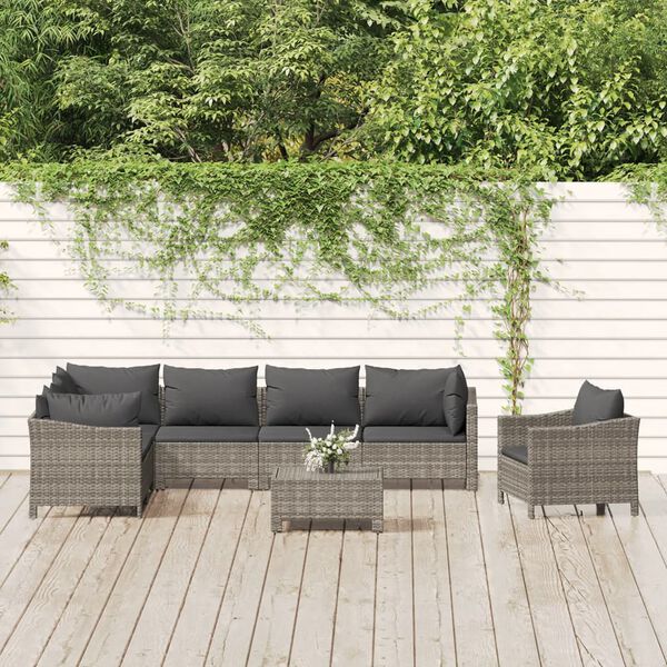 vidaXL Salon de jardin 8 pcs avec coussins Gris R&eacute;sine tress&eacute;e
