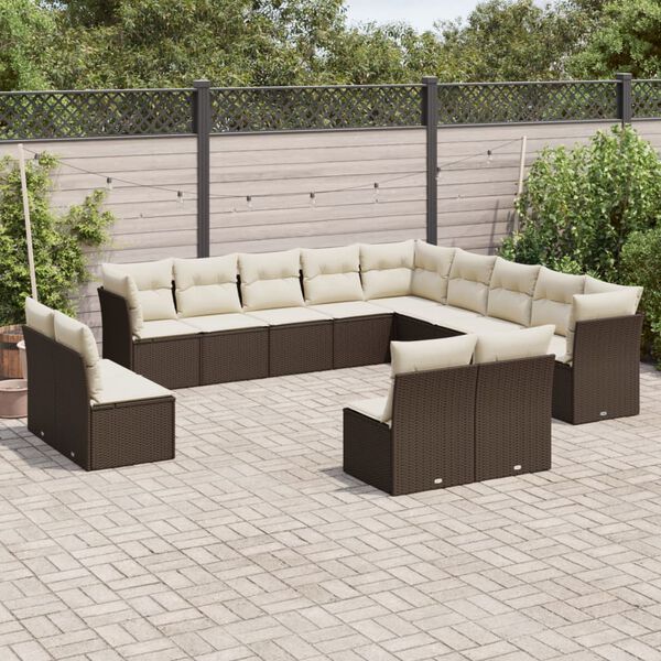 vidaXL Salon de jardin avec coussins 13 pcs marron r&eacute;sine tress&eacute;e