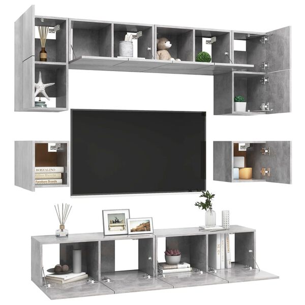 vidaXL Ensemble de meubles TV 8 pcs Gris b&eacute;ton Bois d'ing&eacute;nierie