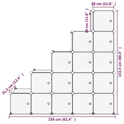 vidaXL Cubes de rangement 15 pcs avec portes Noir PP