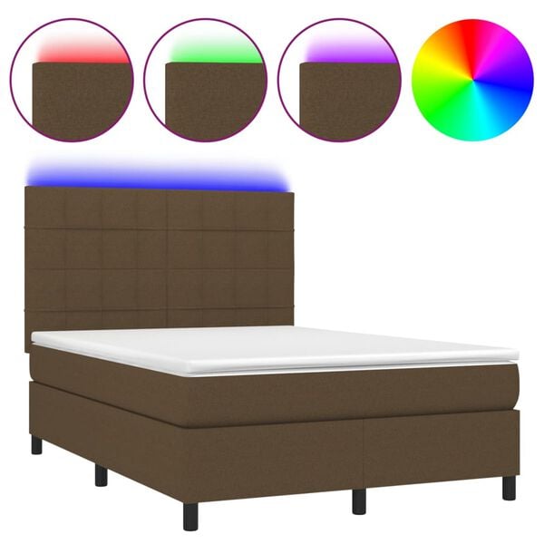 vidaXL Sommier &agrave; lattes de lit matelas et LED Marron fonc&eacute; 140x190 cm