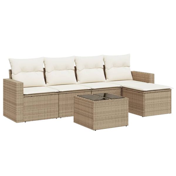 vidaXL Salon de jardin avec coussins 6 pcs beige résine tressée
