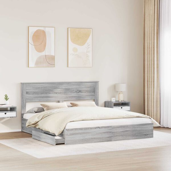 vidaXL Lit de Rangement Gris Sonoma 180 x 200 cm Bois d'ing&eacute;nierie