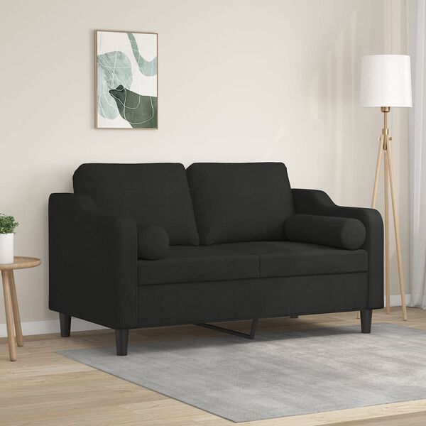 vidaXL Canap&eacute; 2 places et oreillers et coussins Noir 120 cm Tissu