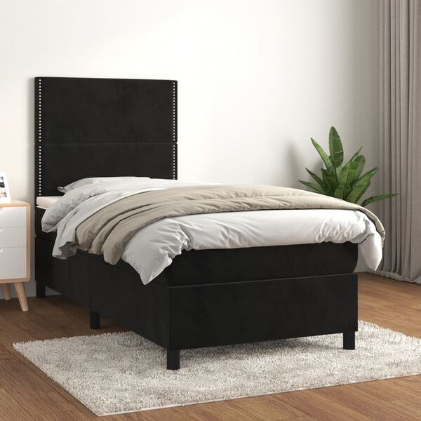 vidaXL Sommier &agrave; lattes de lit avec matelas Noir 100x200 cm Velours