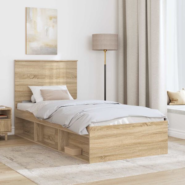 vidaXL Cadre de lit Ch&ecirc;ne Sonoma 90 x 190 cm Bois de pin massif
