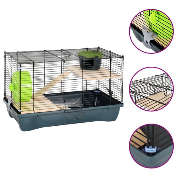 vidaXL Cage pour hamsters gris 58x32x36 cm polypropylène et métal