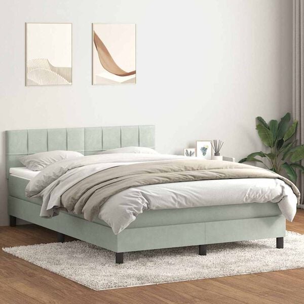vidaXL Sommier &agrave; lattes de lit et matelas et LED gris clair 160x220cm velours