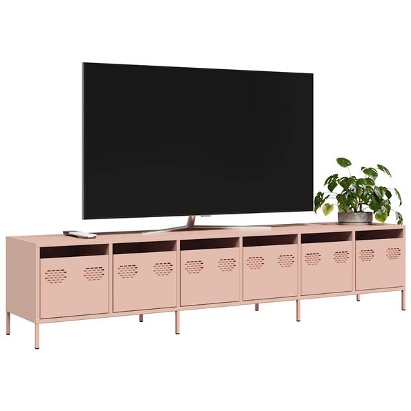 vidaXL Meuble TV rose 202x39x43,5 cm acier lamin&eacute; &agrave; froid