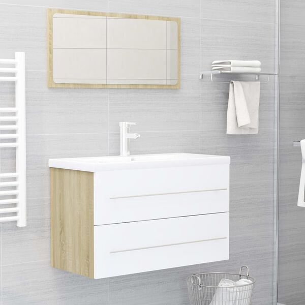 vidaXL Ensemble de meubles de salle de bain 2pcs blanc et ch&ecirc;ne sonoma