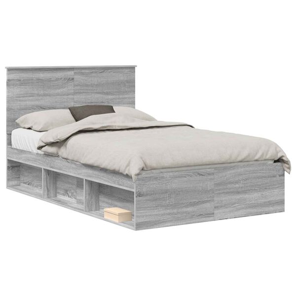 vidaXL Cadre de lit Gris Sonoma 120 x 190 cm Bois de pin massif