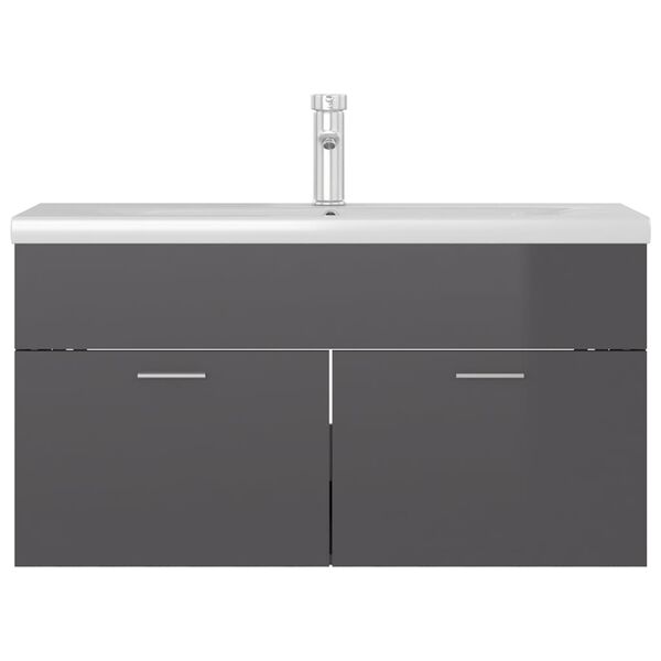 vidaXL Armoire d'évier avec lavabo intégré Gris brillant Aggloméré