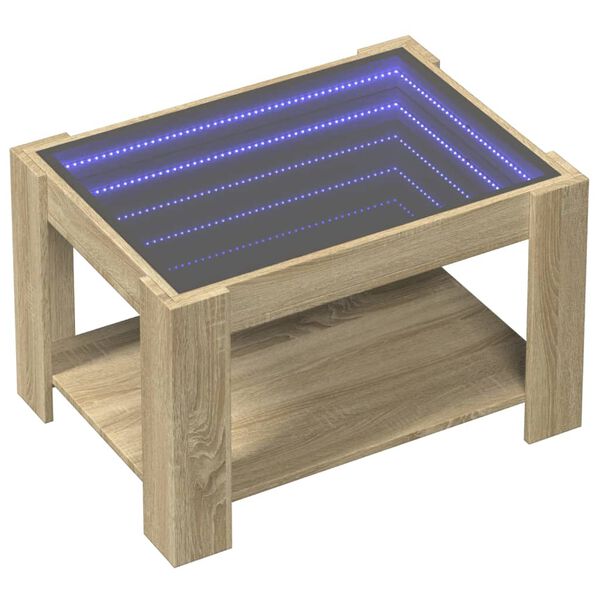 vidaXL Table basse avec LED ch&ecirc;ne sonoma 73x53x45 cm bois d'ing&eacute;nierie