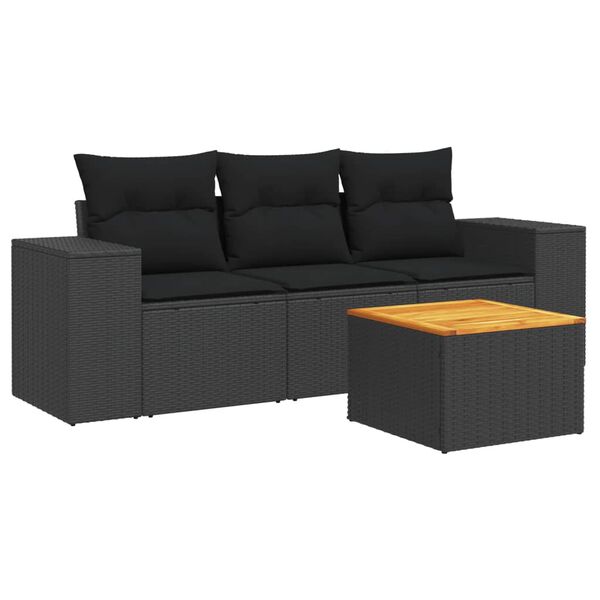 vidaXL Salon de jardin 4 pcs avec coussins noir r&eacute;sine tress&eacute;e