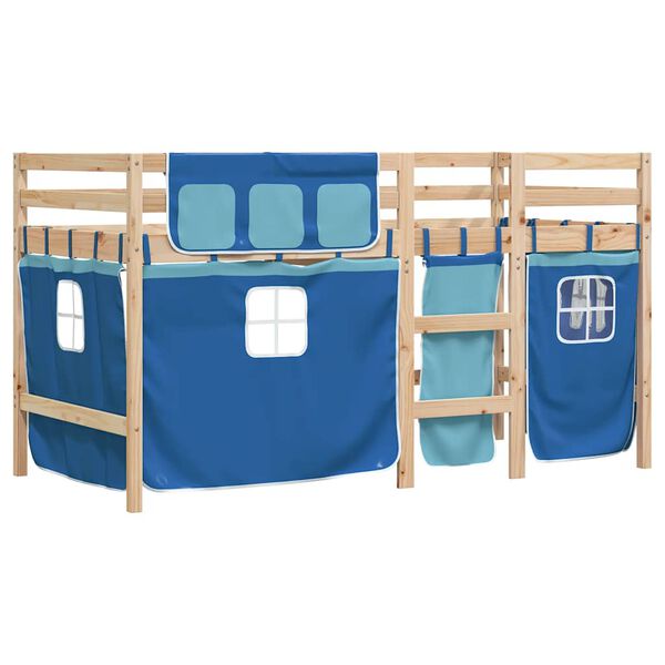 vidaXL Lit mezzanine enfants avec rideaux sans matelas bleu 90x200cm
