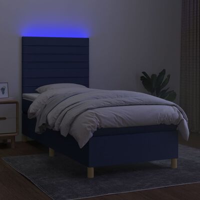 vidaXL Sommier à lattes de lit et matelas et LED Bleu 80x200 cm Tissu