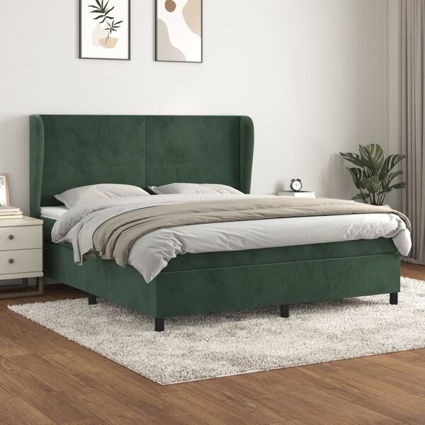 vidaXL Sommier &agrave; lattes de lit et matelas Vert fonc&eacute; 180x200cm Velours