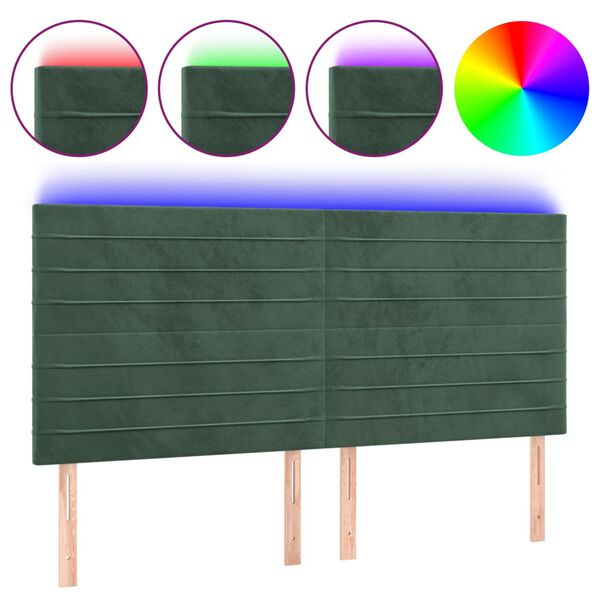 vidaXL T&ecirc;te de lit &agrave; LED Vert fonc&eacute; 160x5x118/128 cm Velours
