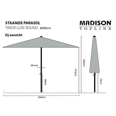 Madison Parasol Timor Luxe 400 cm Gris PAC8P014