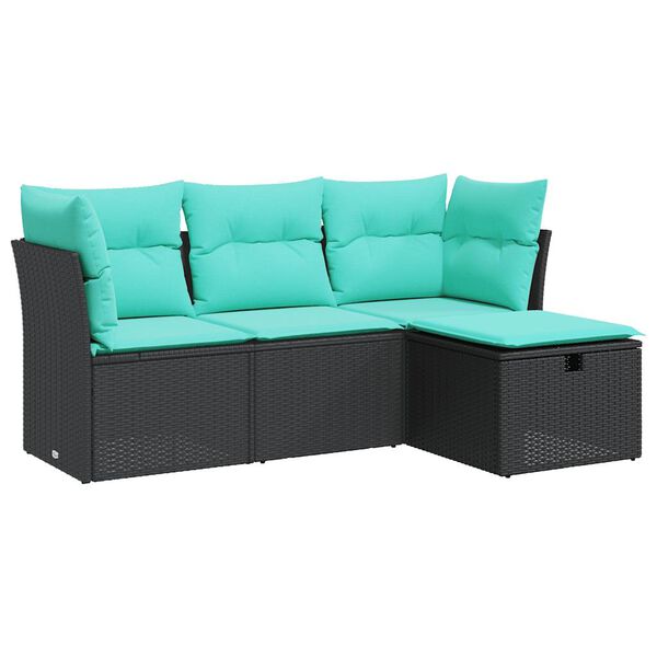 vidaXL Salon de jardin 4 pcs avec coussins noir r&eacute;sine tress&eacute;e