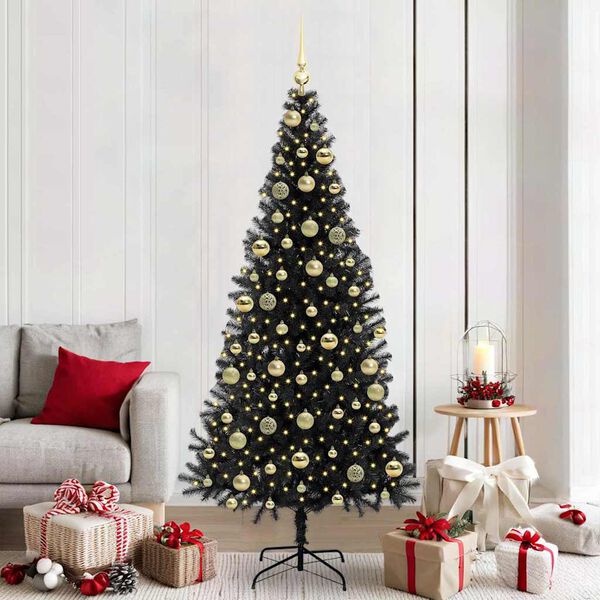 vidaXL Sapin de No&euml;l avec 300 LED avec support Noir 210 cm PVC