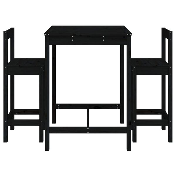 vidaXL Ensemble de bar de jardin 3 pcs noir bois de pin massif