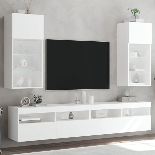vidaXL Meubles TV avec lumi&egrave;res LED 2 pcs blanc 40,5x30x90 cm