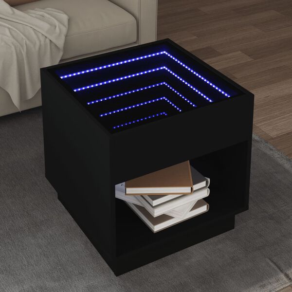 vidaXL Table basse avec LED infini noir 50x50x50 cm