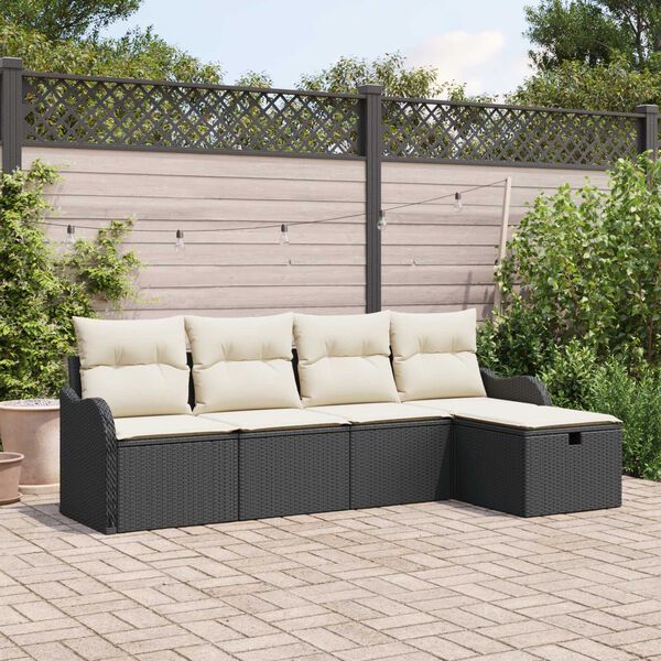 vidaXL Ensemble de canapé de jardin 5 pcs Noir et crème Poly rotin
